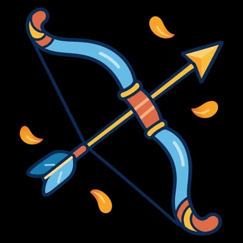A bow with an arrow drawn and marigold petals