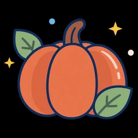 An orange pumpkin with two green leaves